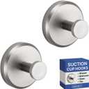 HOME SO Suction Cup Hooks for Shower & Bathroom Towel Holder 2-Pack Suction Cups Hooks for Hanging Towels, Robes, & Coats - Tiles, Glass Door or Mirror Shower Hooks & Towel Hooks Organizer -Nickel