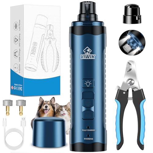 VIWIK Dog Nail Grinder, Dog Nail Trimmers with LED Lights, Pet Nail Clippers Kit for Large Medium Small Dogs & Cats, 2-Speed Quiet Electric USB Rechargeable Pet Paws Grooming Tool Blue