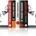 LumDecor Basketball Bookends Decorative Metal Book Ends for Shelves, Matte Black Iron Basketball Player & Hoop Design, Unique Book Holders and Stoppers for Office Decor