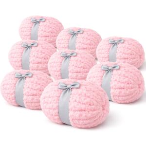 Pink Chunky Chenille Yarn - Super Bulky Thick Yarn for Hand Knitting and Crocheting - Extra Soft Jumbo Yarn for Blankets, Scarves - 8-Pack (9 Oz Each Skein)