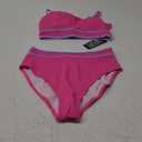 BMJL Women's High Waisted Bikini Ribbed Two Piece Swimsuit High Cut Color Block Adjustable Straps Bathing Suit (Medium, Hot Pink043)