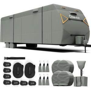 Travel Trailer Cover 20'-22',Anti-Tear Extra-Thick 7 Layer RV Cover,Windproof Camper Cover with Adhesive Repair Patches,2 Extra Straps & 4 Tire Covers