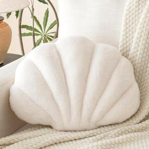 Shell Pillow, Seashell Throw Pillow with Soft Rabbit Plush for Couch Bed, Shell Shaped Decorative Ocean Pillow Stylish Beach Cushion Room Decor Aesthetic for Bedroom Livingroom (18 X 13 Inches, White) Shell Pillow, Seashell Throw Pillow with Soft Rabbit Plush for Couch Bed, Shell Shaped Decorative Ocean Pillow Stylish Beach Cushion Room Decor Aesthetic for Bedroom Livingroom (18 X 13 Inches, White)
