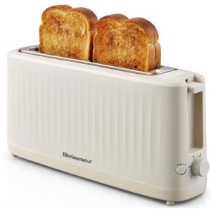 Elite Gourmet ECT2517C SLIMTOAST™ 2-Slice, Long Slot Toaster, Cool-touch Body, 6 Toast Settings & Cancel Function, Extra Wide 1.5” Slot Easily Fits Breads, English Muffins, Bagels & Waffles, Cremello