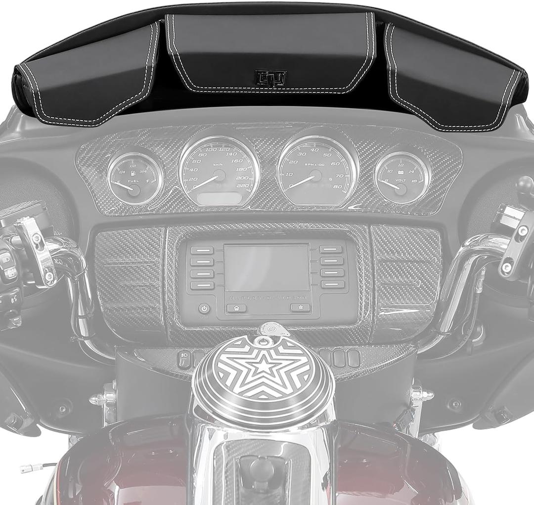 KEMIMOTO Windshield Bag Batwing Fairing Pouch Compatible with 2014-2024 2025 Touring Street Glide Road Glide FLHX FLH Pouch Pocket with White Stitching