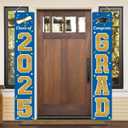 KMUYSL Graduation Decorations Class of 2025, Blue & Gold Congrats Grad Banner Hanging Flags Porch Sign, 2025 Graduation Decorations Party Supplies for Any School Indoor/Outdoor Decor