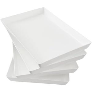 US Acrylic White Plastic Serving Trays (Set of 3) Large Unbreakable Reusable Rectangular Party Platters | Serve Appetizers, Fruit, Veggies, & Desserts | BPA-Free & Made in USA