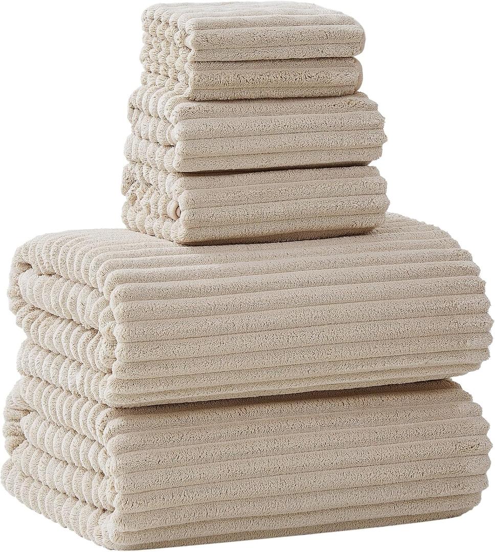 Extra Large Bath Towel Set of 6 (40"x80"),Oversized Bath Sheet Super Soft Highly Absorbent Microfibers Quick Dry Luxury Shower Towel for Bathroom Spa Gym Hotel Yoga(Beige, 6Piece)