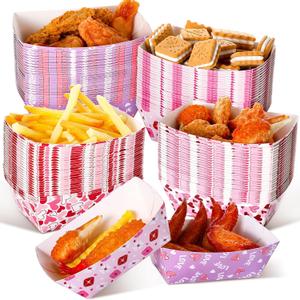 Honeydak 100 Pieces Mother's Day Heart Pattern Paper Food Trays Disposable Nacho Container Paper Boats Serving Trays for Hot Dog Popcorn Taco Snack Candy Food Container Party Supplies