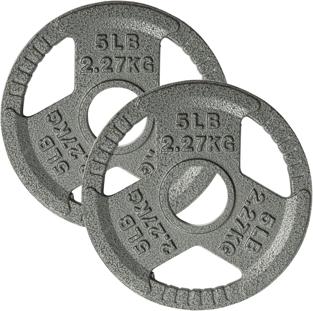 Yes4All Tri-Grip Handles Cast Iron Olympic Weight Plates, 2-Inch Weight Plates for Weight Lifting with Smooth and Durable Finish, Suitable for Strength Training Exercises (Single, Pair and Set)