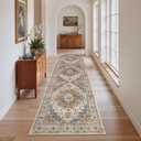 Madane Kitchen Runner Rug - 2x7 Runner Rugs with Rubber Backing Non Slip Vintage Washable Rug Runner Ultra-Thin Throw Carpet Runners for Hallways Bedroom Laundry Room (2'x7', Turmeric/Grey)