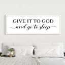 UPPER DECOR Give It to God and Go to Sleep Sign 42''×15'' Large Above Bed Wall Decor Farmhouse Bedroom Decor Wood Framed Guest Room Decor Wall Art Rustic Master Bedroom Wall Decoration (White)