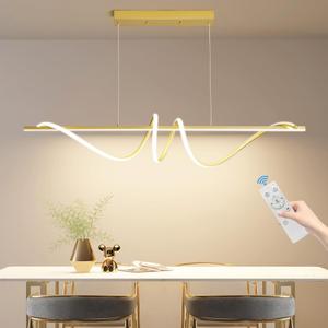 Modern LED Gold Pendant Light, 47IN Ceiling Chandelier Fixtures Dimmable with Remote Control 3000k-6500K Adjustable Color TemperatureAluminum Island Lighting Lamp for Dining Room, Living Room