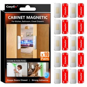 10Sets Extra Strong Magnetic Cabinet Door Catch, No-Drill Invisible Ultra Thin Magnets for Cabinet Door Closure, Drawer Magnets with Strong Adhesive to Stay Closed