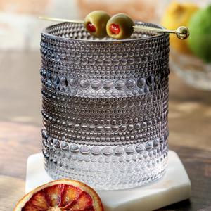 6 pack Kate Aspen Hobnail Beaded Drinking Glasses Vintage Glassware Set | Cocktail Glass Set, Juice Glass, Water Cups | Makes A Great Hostess Gift, Gift for Newlyweds (Smoke Grey) (Beaded 10 oz.)