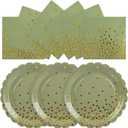 2 x 50pcs Sage Green Paper Plates and Napkins Set, 7Inch Sage Green and Gold Dot Disposable Party Plates Set for Baby Shower Birthday Wedding Christmas Party Supplies and Decorations