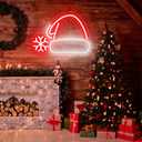 Christmas Hat Neon Sign, Red & White USB Plastic LED Light, Modern Holiday Decorative Signage for Wall Decor, Dimmable Christmas Decorations
