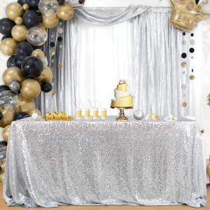 B-COOL Sequin Tablecloth Birthday Decoration 50 x 80 Inch Silver Sparkly Table Cloth Christmas Small Table Linen for Wedding Party Garden Proms Display