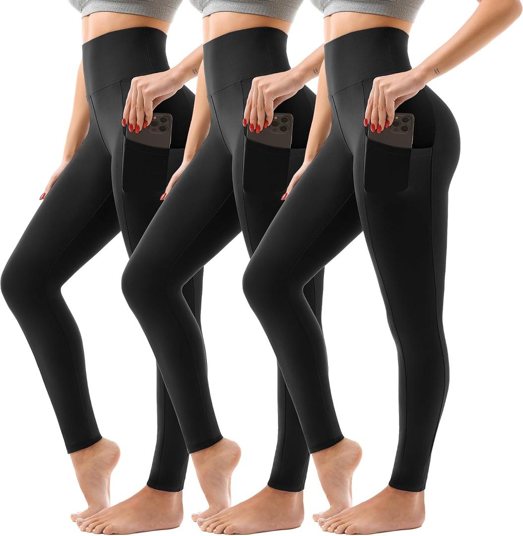 SINOPHANT 3 Pack Leggings for Women - High Waisted Buttery Soft Yoga Pants for Workout Athletic Sports (Black, XXL)