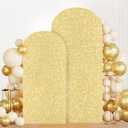MODFUNS Gold Sequin Arch Cover Set of 2 Spandex Arch Cover 7.2&6ft Sparkly Wedding Arch Cover Fitted Wedding Arch Stand Covers Round Top Arch Covers Stretchy Backdrop for Birthday Party Reception