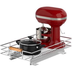 Pull Out Cabinet Organizer(14" W x 21" D), Heavy Duty Slide Out Pantry Shelves, Storage Shelf Drawer Basket for 15-1/4 Cabinet Opening, Pull Shelf Storage for Pots, Chrome