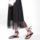 VorisVina Black Ankle Strappy Thong Sandals for Women Cute Suede Flat Sandals Ladies Summer Dressy Beach Flip Flops Sandals, 6.5
