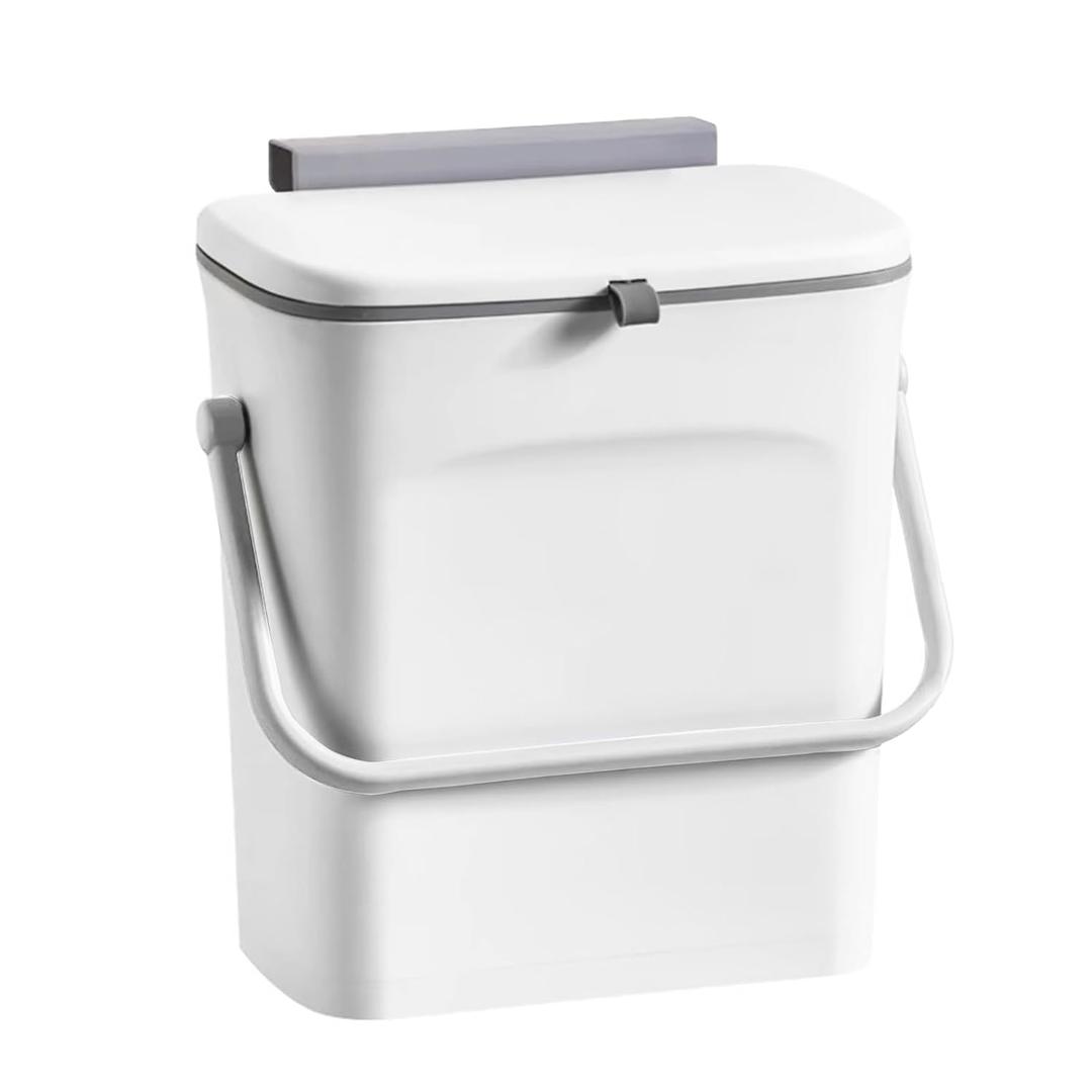 LALASTAR Small Trash Can with Lid, Kitchen Compost Bin for Countertop or Under Sink, Plastic Hanging Waste Basket for RV/Office/Bedroom/Dorm, Mountable, 4L/1 Gal, White