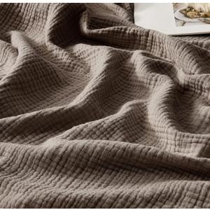 WDCOZY 100% Cotton Muslin Blanket King Size 4-Layer for Bed Breathable Lightweight Soft Large Boho Farmhouse Linen Tassels Ruffle Gauze Blankets 108x90 Inches Brown Mocha Chocolate Coffee Taupe