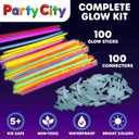 Party City 100 Glow Sticks Bulk Party Pack 8 Neon Glow in the Dark Party Supplies, Glowsticks with Connectors Bracelets & Necklaces, Light Up Favors for Kids, Adults, Birthdays, Parties, Decorations