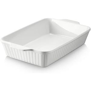 DOWAN Casserole Dish, 9x13 Ceramic Baking Dish, Large Lasagna Pan Deep for Oven, 4.2 Quarts Baking Pan with Handles, Oven Safe and Durable Bakeware for Lasagna, Home Decor, Wedding Gift, Soft White