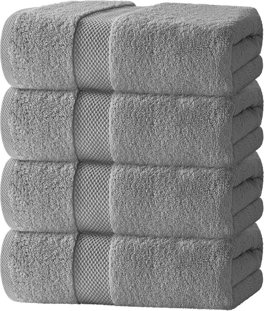 White Classic Luxury Bath Towels Set of 4 Large - 700 GSM Cotton Ultra Soft Bath Towels 27x54 | Highly Absorbent and Quick Dry | Hotel Towels for Bathroom Luxury, Plush Shower Towels, Light Grey
