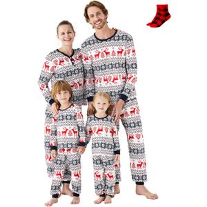 PATPAT Christmas Family Matching Pajama Sets Includes Christmas Socks - Perfect for Family Photos & Holiday Celebrations (L)