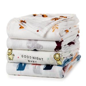 upsimples Baby Swaddle Blanket Unisex Swaddles Wrap Soft Silky Muslin Neutral Receiving Blankets for Boys and Girls, Large 47 x 47 inches, Set of 4 - Sika Deer/Elephant/Lion/Fox (Orange White)