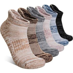 Merino Wool Ankle Socks Running Half Cushioned Men Women Hiking Thick No Show Socks 6 Pairs (Large, Black/Grey/Brown)