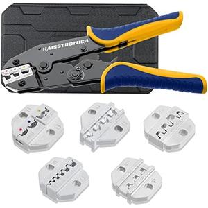 haisstronica 6PCS Crimping Tool Set - Ratchet Wire Crimping Tool for Heat Shrink,Insulated Nylon,Non-Insulated,Ferrule Wire End,Open Barrel Terminals,Solar Connectors
