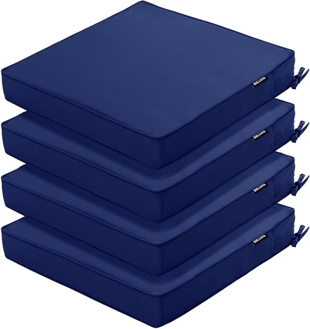 Outdoor Chair Cushions 16 x 17 Inch, Set of 4, Water Resistant Patio Chair Cushions with Tie 3 Year Color Fastness Thick Outdoor Seat Cushion for Garden Lawn Patio Furniture Navy