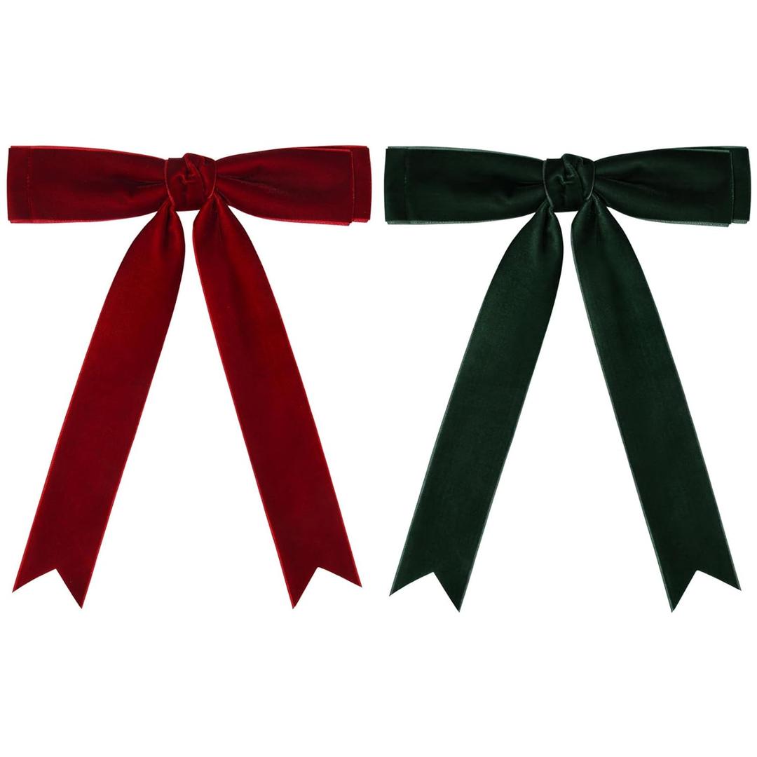 2PCS Velvet Hair Bows Hair Ribbon Clips Green Wine Red Big Fall Alligator Clips Hair Accessories for Women Girls Toddlers Kids Baby