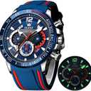 OLEVS Mens Watches Chronograph Waterproof Luminous Silicon Strap Multifunction Watches for Men Quartz Business Calendar Men Wrist Watch (silver watches blue)