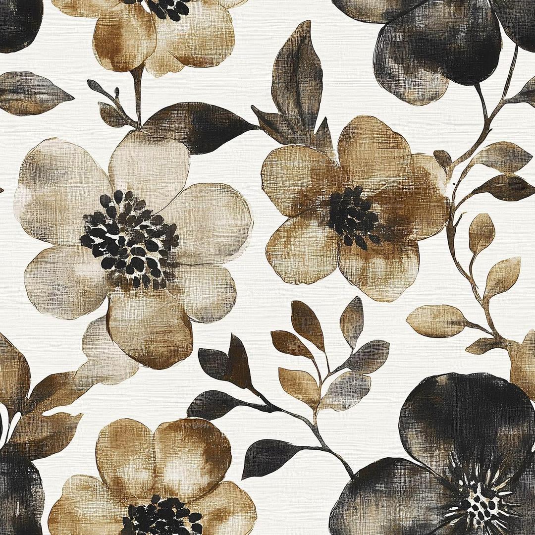Linen Floral Peel and Stick Wallpaper Burlap Wallpaper Contact Paper Self Adhesive Brown Vinyl Wall Paper for DIY Home Decor 17.7in x 118in