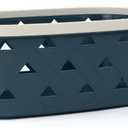 Extra-Large Plastic Storage Basket with Handles  Blue & Cream Decorative Bin for Bathroom, Living Room, or Laundry  Designer Leather Pattern Organizer Basket, 16.7L