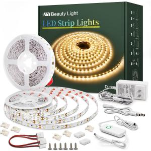Led Strip Lights 50.5ft Warm White Dimmable Led Light Strip Flexible Rope Lights Kits with 24v Etl Power Supply, Adhesive Clips, Dimmer Switch and Connectors for Indoor Decor