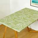Rectangle Picnic Table Cloth, Elastic Waterproof Fitted Vinyl Tablecloths for 4 Foot Tables, Wipeable Flannel Backed Table Covers for Dining, Camping, Outdoor(Green Leaves,30"x48")