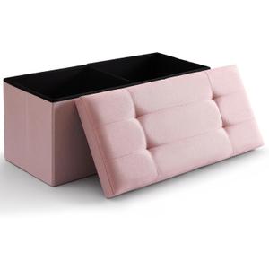 CUYOCA Storage Ottoman Bench Foldable Seat Footrest Shoe Bench End of Bed Storage with Flipping Lid, 75L Storage Space, 30 inches Linen Fabric Pink, OT026PK