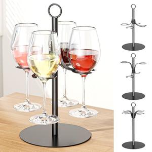 XILIMEN Wine Glass Holder, Stemware Rack with Sturdy Metal Frame, Cocktail Tree Stand, Champagne Tower, Countertop Tree Drink Holder & Drink Tower, Holds 4 Glasses for Party, Wedding, Bar (Black)