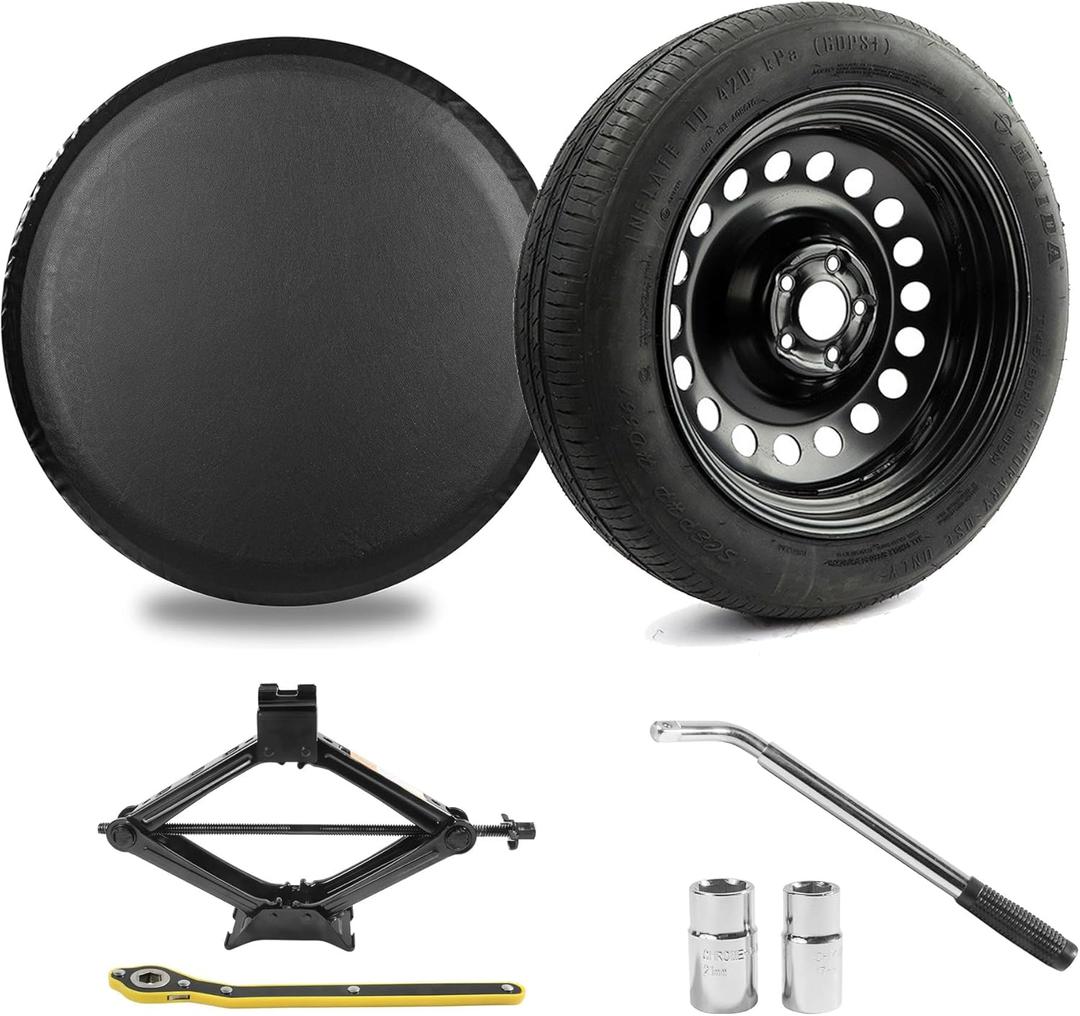 Spare Tire Kit Compatible with Toyota 2016-2025 RAV4, 2011-2026 Sienna. 2022-2025 Lexus NX Series - Includes 17x4 Black Rim, 165/90R17 Spare Tire, 28.7 Rolling Diameter, Includes car Jack kit.