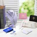 Dansydaisy 8 Pcs Rosary Pouch with Catholic Rosary Beads Necklace Set for Women Leather Holder with Zipper Gold Cross Imprint Case Portable Religious Bag for Travel Christmas