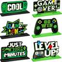 Geetery 6 Pcs Video Game Party Centerpieces Wood Level up Birthday Decorations Gaming Desk Decor Pixelated Table Sign for Adults Birthday Party Theme Fans Supplies(Green)