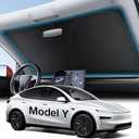 Wigoo Tesla New Model Y Accessories Windshield Sunshade [OEM Design, 100% Sun Blockage] Foldable Heat Insulation Sunshade with Storage Bag, for Model Y 2020~2026 (Juniper), Silver Coating