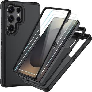 SunStory Compatible with Samsung Galaxy S25 Ultra Case with HD Screen Protector, 3-Layer Heavy Duty Full-Body Cover, 3 in 1 Hybrid Protective Case for Galaxy S25 Ultra 6.9", Black