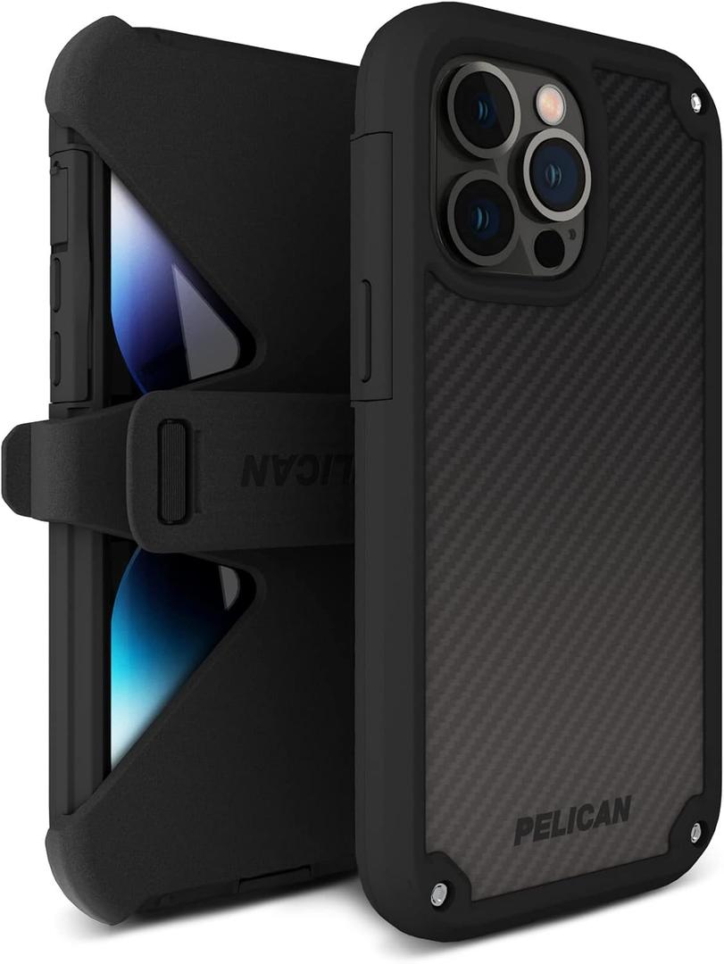 Pelican Shield Series - iPhone 13 Pro Max Case/iPhone 12 Pro Max Case [21ft Military Grade Drop Protection] [Wireless Charging Compatible] Protective Cover with Belt Clip Holster Kickstand - Black (Shield Black)